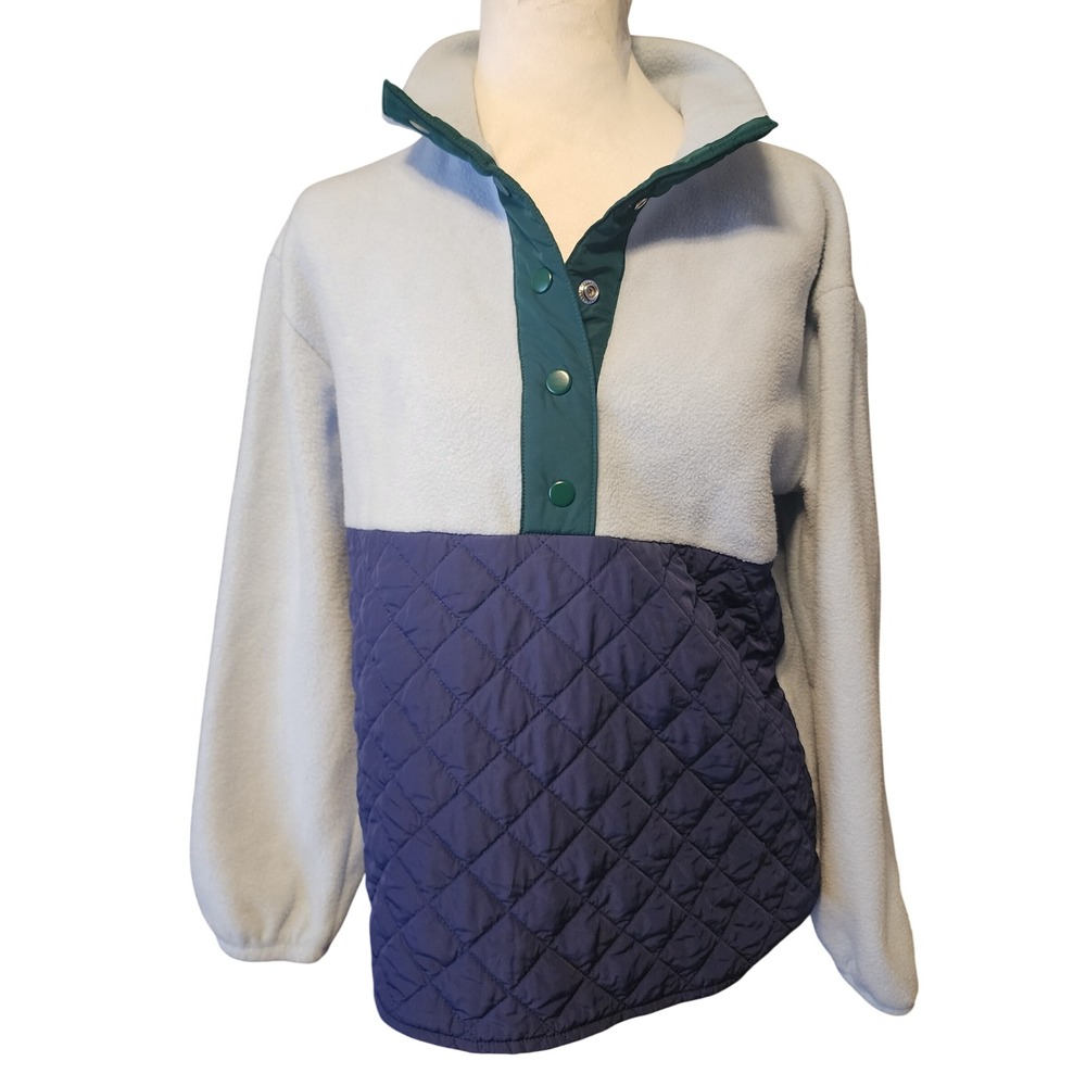 J.Crew Womens Colorblock Quilted Fleece Snap Mock Neck Pullover Size XS